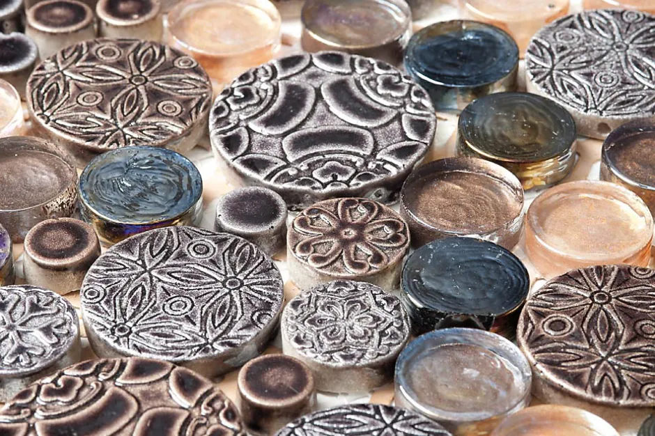 Mosaique de Marbre et Verre Marron rond - vendu par plaque de 30.5x30.5 cm --Carrelage Signature Sale