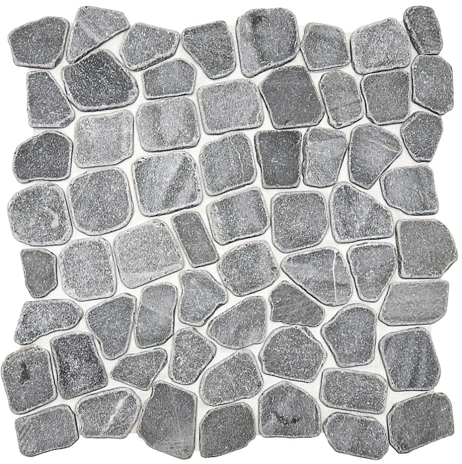 Mosaique de Marbre Paladin Facon Galet Gris Fonce - vendu par plaque de 30X30 cm --Carrelage Signature Online