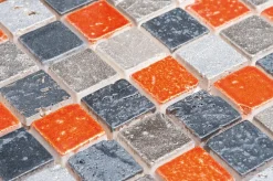 Carrelage Signature Mosaique de marbre peint 2.3 X 2.3 cm Gris et Orange - vendu par plaque de 30X30 cm -