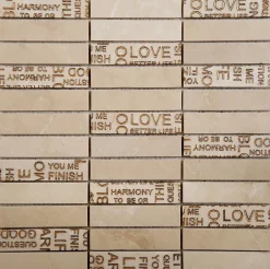 Carrelage Signature Mosaique de Marbre Poli Beige Décor Lettre Or 2.3X9.8 cm - vendu par plaque de 30X30 cm -