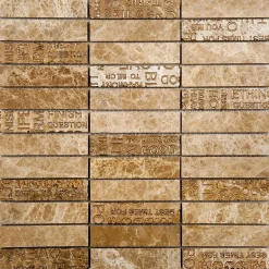 Carrelage Signature Mosaique de Marbre Poli Marron Décor Lettre Or 2.3X9.8 cm - vendu par plaque de 30X30 cm -