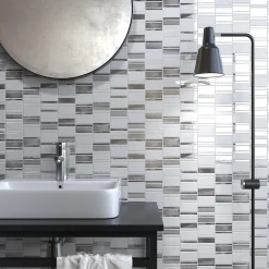 Carrelage Signature Mosaique de Mix Verre Blanc et Metal - vendu par plaque de 29,4X29,8 cm -