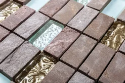 Mosaique de Quartzite 2.3 X 4.8 Cm Marron Naturel et Verre Blanc/Beig 30X30 cm --Carrelage Signature Hot