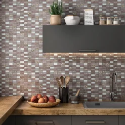 Mosaique de Quartzite 2.3 X 4.8 Cm Marron Naturel et Verre Blanc/Beig 30X30 cm --Carrelage Signature Hot