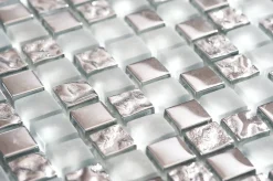 Carrelage Signature Mosaique de Verre Blanc et Verre Chrome 1.5 X 1.5 Cm - vendu par plaque de 30X30 Cm -