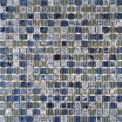 Mosaique de Verre et Marbre Bleu 1.5 X 1.5 cm - vendu par plaque de 30X30 cm --Carrelage Signature Clearance