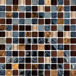 Carrelage Signature Mosaique de Verre et Marbre Marron 2.3 X 2.3 cm - vendu par plaque de 30 X 30 cm -