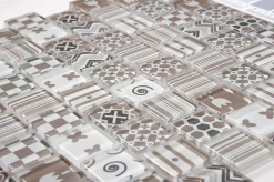 Carrelage Signature Mosaique de Verre Motif Carreau Ciment Beige Marron - vendu par plaque de 29X29 cm -