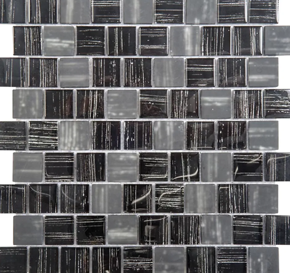 Carrelage Signature Mosaique de Verre Noir Ligne Argent 3.2X3.2 cm - vendu par plaque de 30.5x30.5 cm-