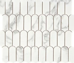 Carrelage Signature Mosaique de Verre Recycle blanc et Marbré forme Ecaille Longue - vendu par plaque de 29,8X25,8 cm -