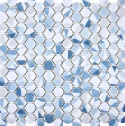 Carrelage Signature Mosaique de verre recycle Ronde Blanc Bleu Geo - vendu par plaque de 29,7X30,5 cm-
