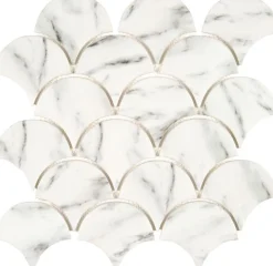 Mosaique de Verre Recycle Blanc forme Ecaille - vendu par plaque de 28,3X28,3 cm --Carrelage Signature Online