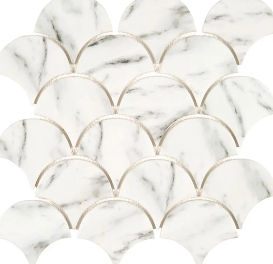 Mosaique de Verre Recycle Blanc forme Ecaille - vendu par plaque de 28,3X28,3 cm --Carrelage Signature Online