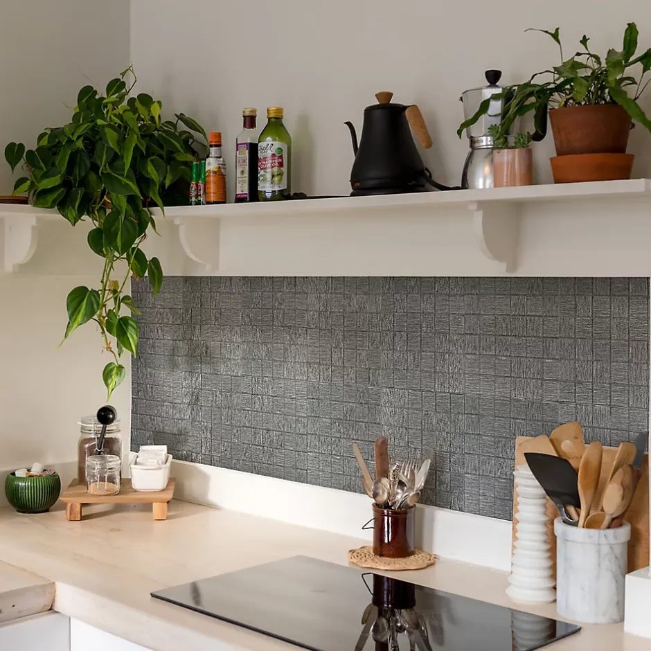 Mat Inter Mosaique verre Gabin gris L. 30 x l. 30 cm