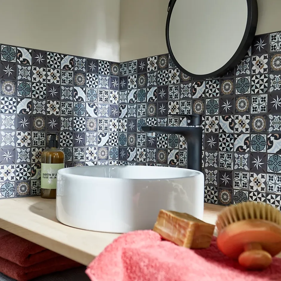 Mat Inter Mosaique verre Marge marron L. 30 x l. 30 cm