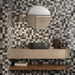 Carrelage Signature Mosaqiue de verre Froisse Noir Gris Argent 4.8 X 4.8 Cm - vendu par plaque de 30 X 30 Cm -