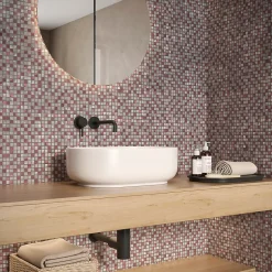 Carrelage Signature Mosaïque d'aluminium Brosse Mix Gris/Rouge - 1.5X1.5 cm - vendu par plaque de 30 X 30 cm -