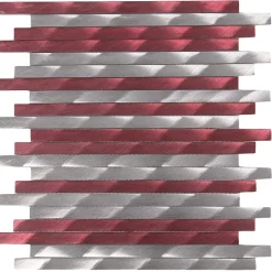 Carrelage Signature Mosaïque d'aluminium Brosse rouge gris barette longue - vendu par plaque de 30 X 30 cm -