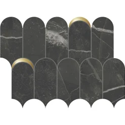 Mosaïque décor orné d'inserts en or aspect marbre noir 41,02X30,3 cm - SCULTOREA Dark diamond tessere arco oro reflex J591 --Eiffel art construction New