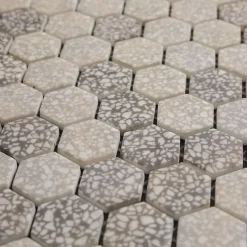 Mosaïque de verre pressé antidérapant R11 sur maille pour salle de bain ou cuisine 52 cm x 34 cm - Hexa grey mat (0,166m²)-Ilcom Clearance