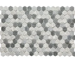 Ilcom Mosaïque de verre pressé antidérapant R11 sur maille pour salle de bain ou cuisine 52 cm x 34 cm - Hexa olden mat (0,166m²)