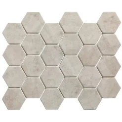 Ilcom Mosaïque de verre pressé antidérapant R11 pour salle de bain ou cuisine 43.5cm x 34.5cm - Taupe Stone Light Matt (0,15m²)