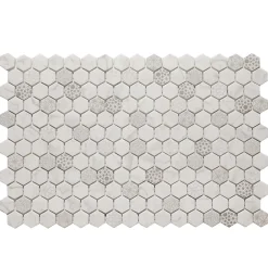Mosaïque de verre pressé antidérapant R11 sur maille pour salle de bain ou cuisine 52 cm x 34 cm - Hexa calacatta (0,166m²)-Ilcom