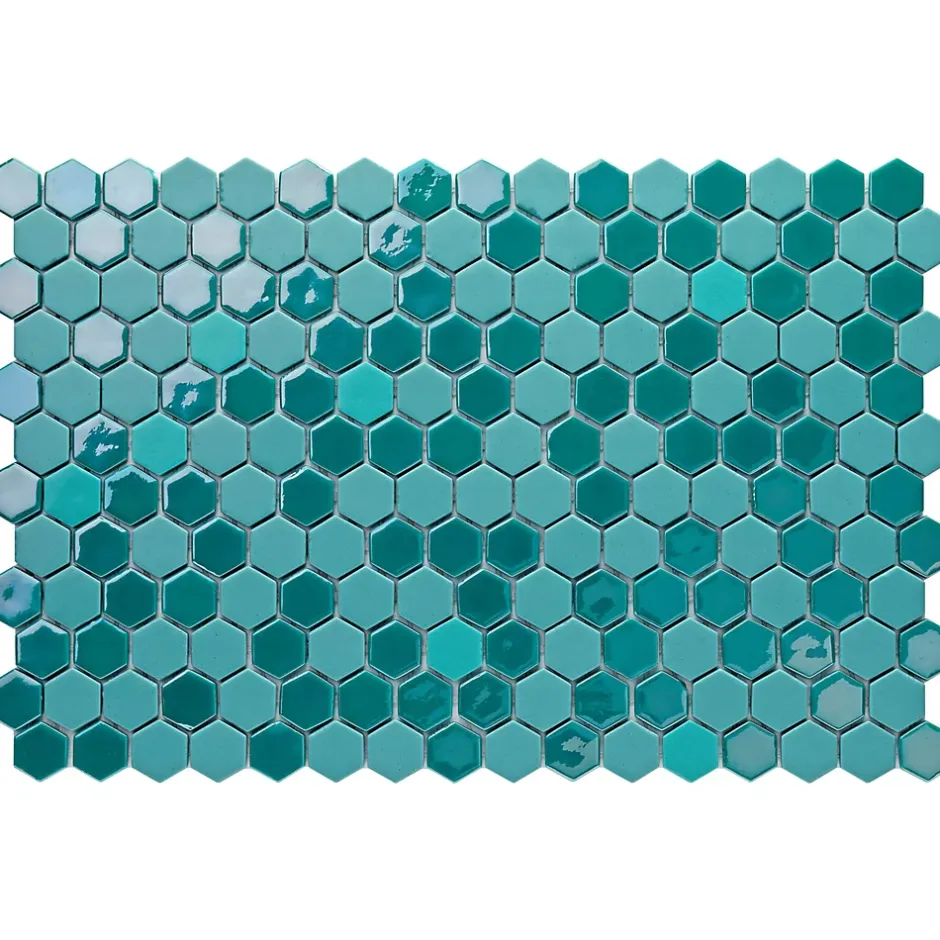 Ilcom Mosaïque de verre pressé antidérapant sur maille pour salle de bain ou cuisine 52 cm x 34 cm - Hexa artistic (0,166m²)