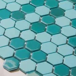 Ilcom Mosaïque de verre pressé antidérapant sur maille pour salle de bain ou cuisine 52 cm x 34 cm - Hexa artistic (0,166m²)