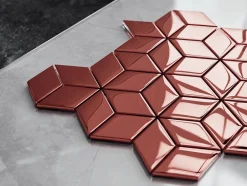 Ilcom Mosaïque de verre sur maille pour salle de bain ou cuisine Copper Geometric Cubes - 26.5cm x 30.5cm