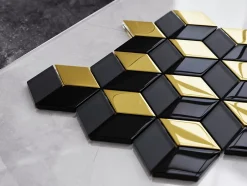 Ilcom Mosaïque de verre sur maille pour salle de bain ou cuisine Black mirror - 26.5cm x 30.5cm