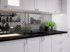 Ilcom Mosaïque de verre sur maille pour salle de bain ou cuisine 26,3 x 30,3 cm - Mirror Reflection