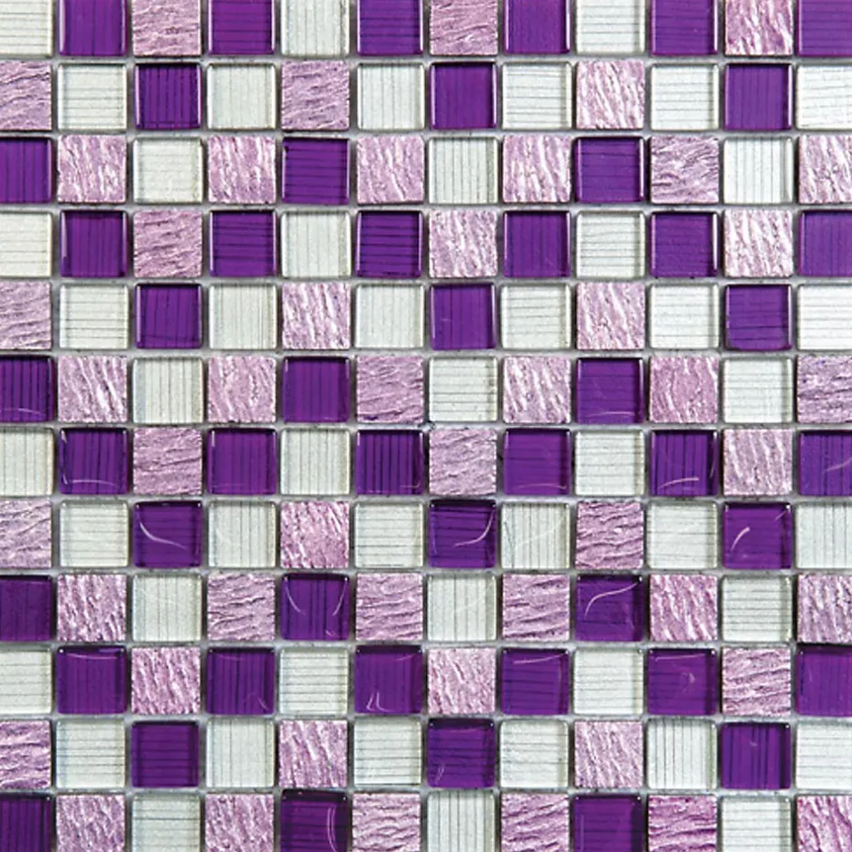 Mosaïque de verre 2.3X2.3 cm Blanc et Violet + Pierre Rose - vendu par plaque de 30X30 cm-Carrelage Signature Outlet
