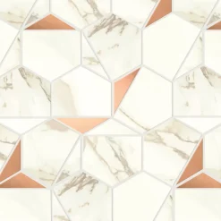 Ro'Ma Carrelage Mosaïque effet Marbre Blanc Calacatta Supreme Hexa 29x25,1x0,85 cm Brillant Faventa - Mur intérieur (vendu par carton de 0,4367 m²