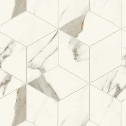 Ro'Ma Carrelage Mosaïque effet Marbre Blanc Calacatta Alba Hexa Cube 35x30x0,9 cm Silk Montira - Mur intérieur (vendu par carton de 0,42 m²) - RO'