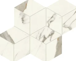 Ro'Ma Carrelage Mosaïque effet Marbre Blanc Calacatta Alba Hexa Cube 35x30x0,9 cm Silk Montira - Mur intérieur (vendu par carton de 0,42 m²) - RO'