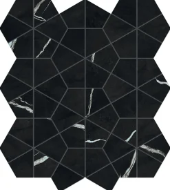 Ro'Ma Carrelage Mosaïque effet Marbre Noir Impérial Hexa 46,6x40,3x0,9 cm Brillant Orsiano - Mur intérieur (vendu par carton de 0,75 m²) - RO'MA C
