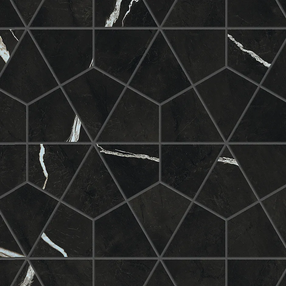 Ro'Ma Carrelage Mosaïque effet Marbre Noir Impérial Hexa 46,6x40,3x0,9 cm Brillant Orsiano - Mur intérieur (vendu par carton de 0,75 m²) - RO'MA C
