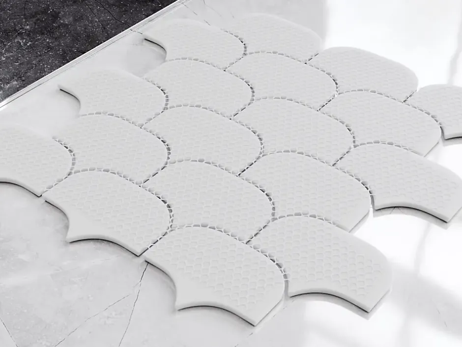 Ilcom Mosaïque en céramique sur filet pour salle de bain ou cuisine 30.0 cm x 26.5 cm - White plum