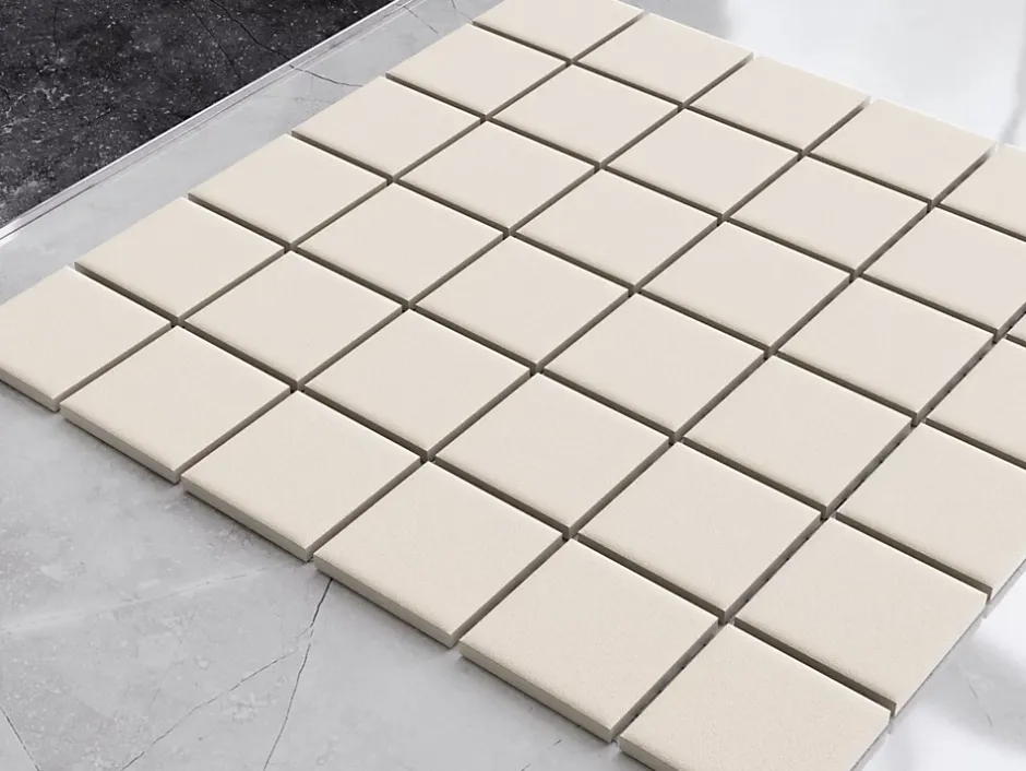 Ilcom Mosaïque en céramique sur filet pour salle de bain ou cuisine 30cm x 30cm - Beige river