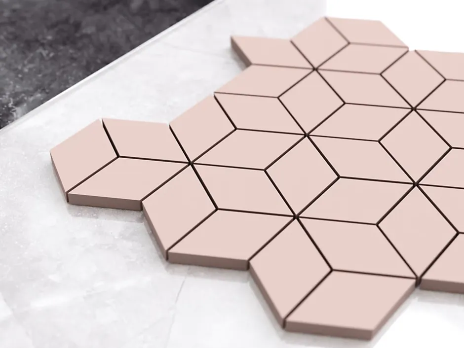 Mosaïque en gres sur maille pour salle de bain ou cuisine 26.5 cm x 30.5 cm - Pink diamond romb-Ilcom Best