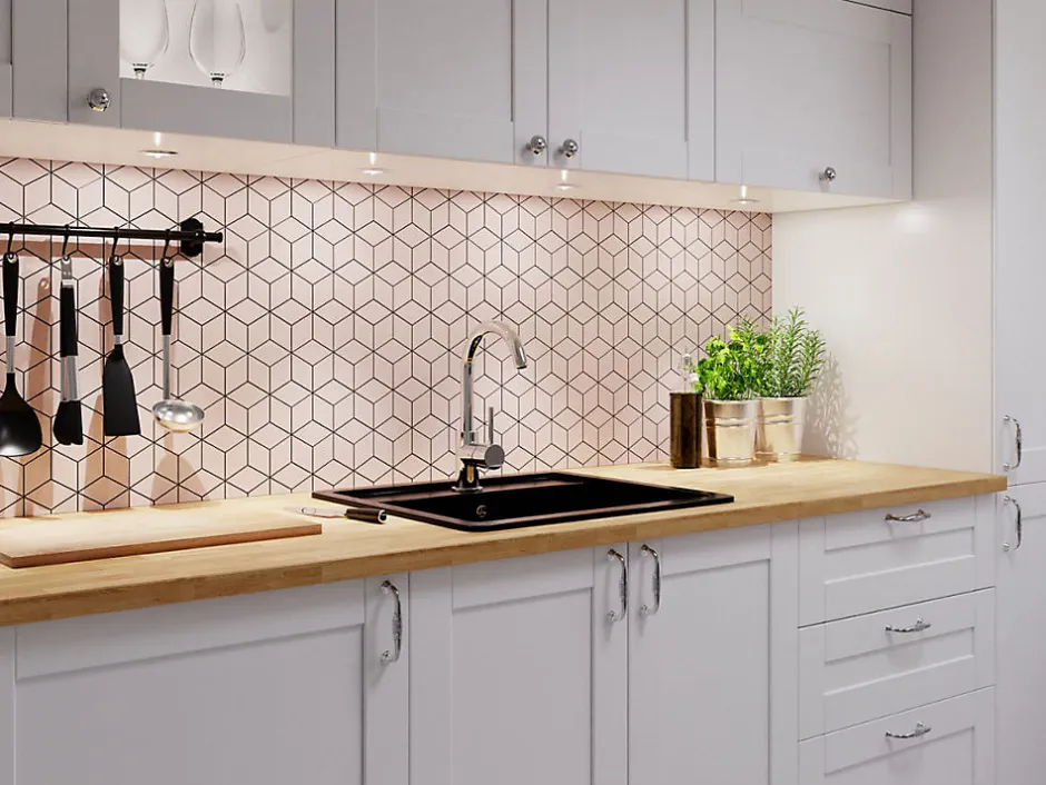 Mosaïque en gres sur maille pour salle de bain ou cuisine 26.5 cm x 30.5 cm - Pink diamond romb-Ilcom Best