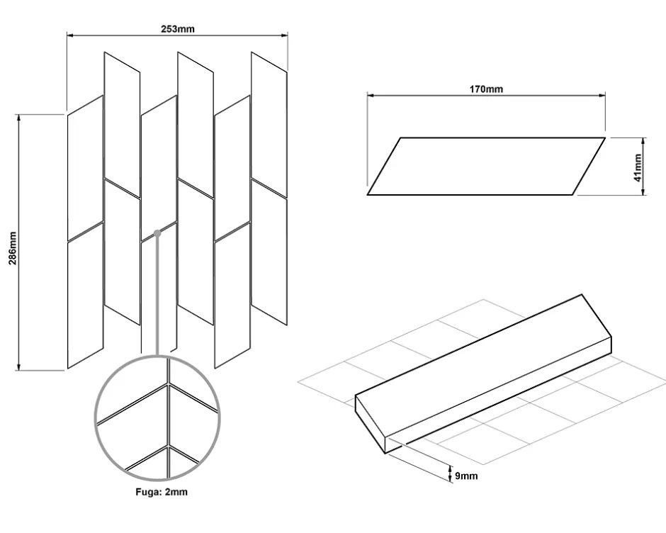 Ilcom Mosaïque en gres sur maille pour salle de bain ou cuisine 25.3 cm x 28.6 cm - Cypress