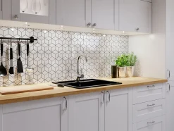 Mosaïque en gres sur maille pour salle de bain ou cuisine 26.5 cm x 30.5 cm - White diamod romb-Ilcom Online