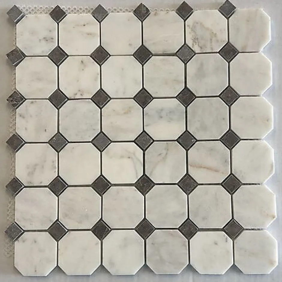 Mosaïque en Marbre Blanc & Noir Polie - Octogone-Albedo Pierre Sale