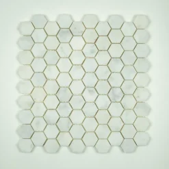 Albedo Pierre Mosaïque en Marbre Blanc - Hexagone - Aiguisé 3,2x3,2x1 CM