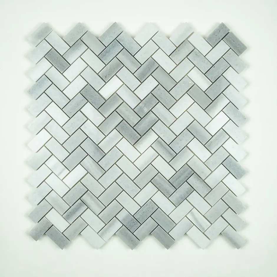 Albedo Pierre Mosaïque en Marbre Blanc Marmara Poli - Chevrons