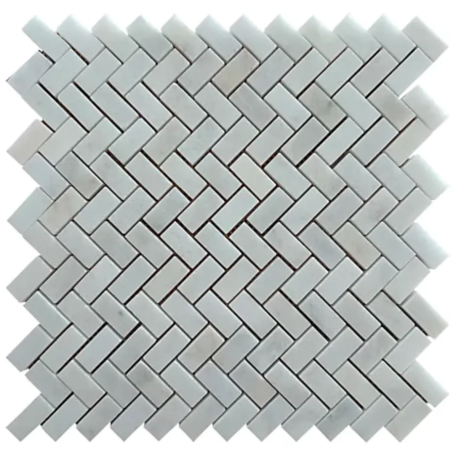 Mosaïque en Marbre Blanc Mugla Aiguisé - Chevrons 3,2X1,5X1CM-Albedo Pierre