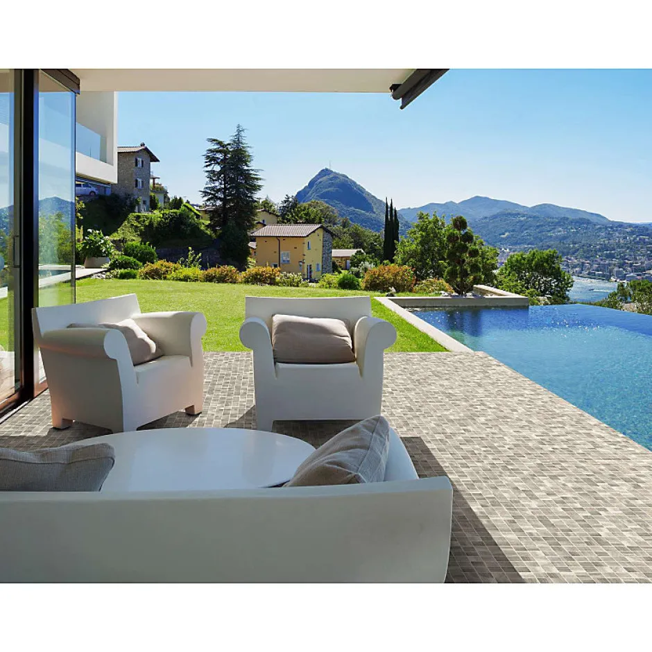 Aelle Carrelage Mosaïque en pâte de verre aspect marbre gris mate 2,5x2,5 cm ZEN SARSEN