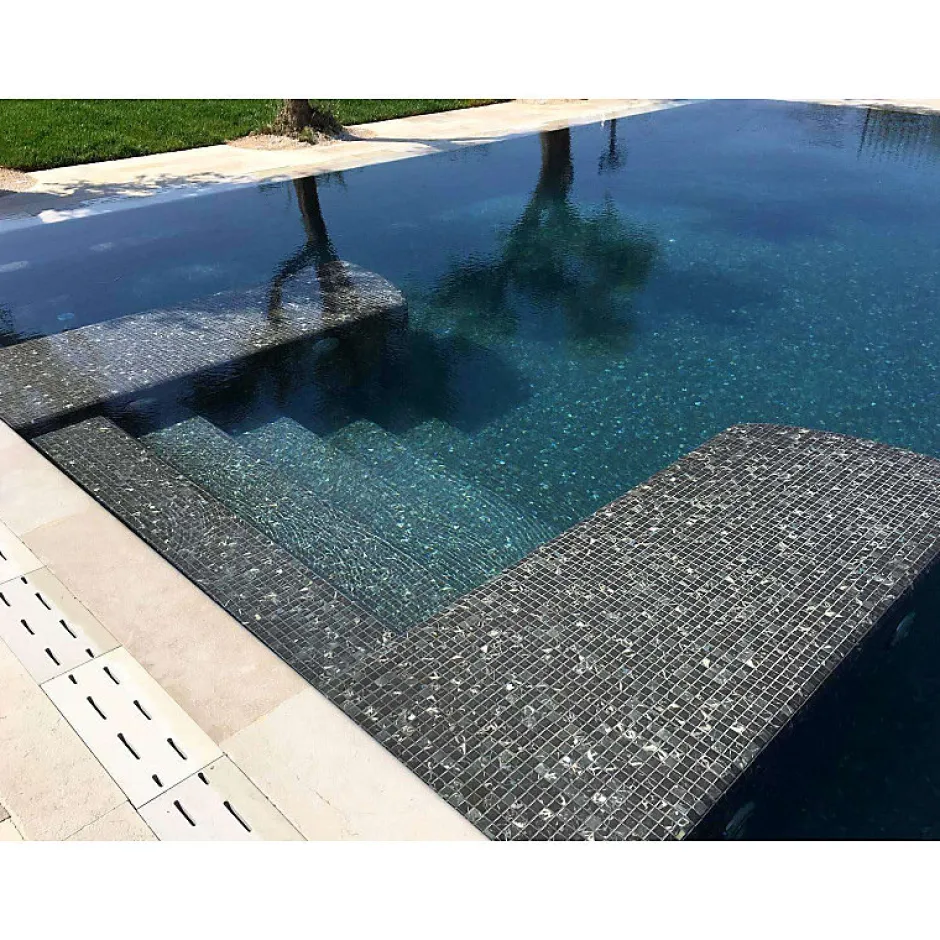 Aelle Carrelage Mosaïque en pâte de verre aspect marbre noir mate 2,5x2,5 cm ZEN BLACK MARBRE